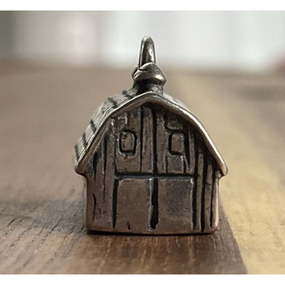 Vintage 925 Sterling Silver Little Barn House Charm Pendant